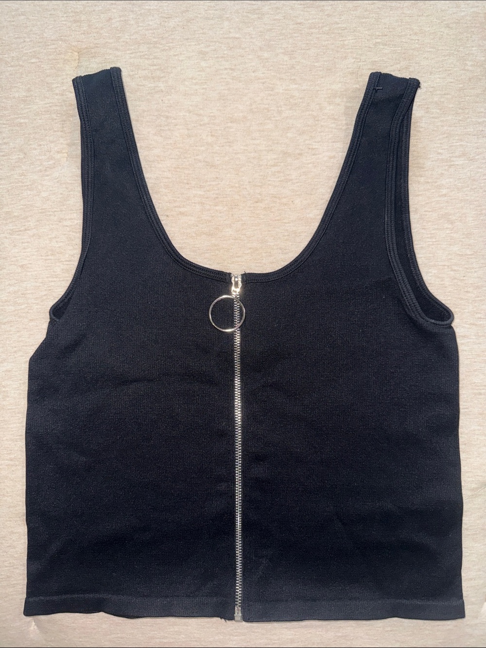 Women's Black Tank Top with Front Ring Zip